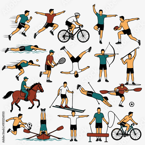 People Engaging in Various Sports vector illustration