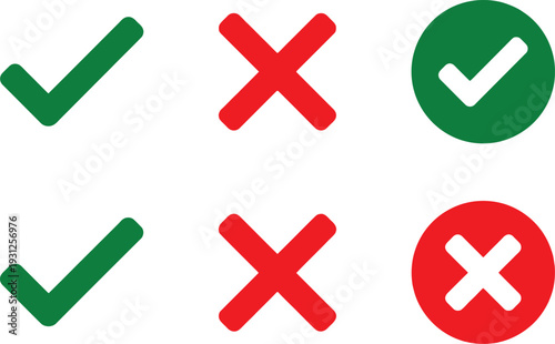 Checkmark and cross icons approval rejection vector illustration flat design