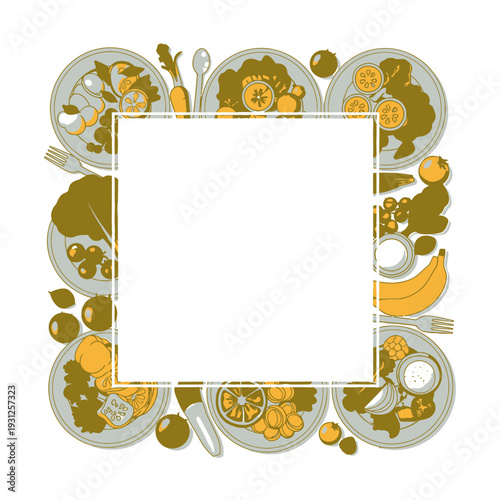 Food Frame with Fresh Fruits and Vegetables vector illustration