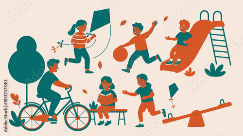 Kids Playing In Park vector illustration
