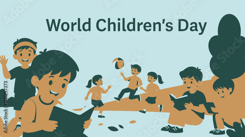 Happy Children Playing Together vector illustration