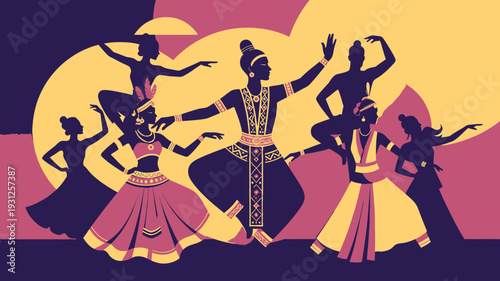 Traditional Indian Dance Performance vector illustration