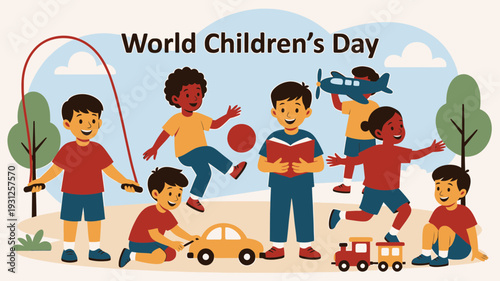 Happy Children Playing Together vector illustration