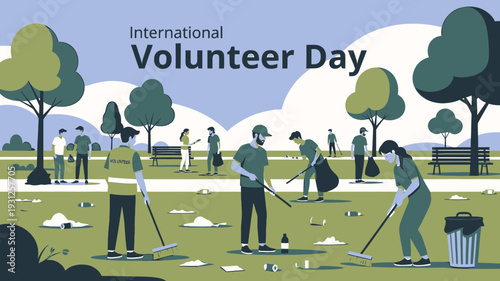 International Volunteer Day Cleanup vector illustration