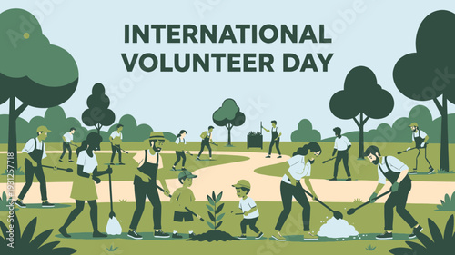 International Volunteer Day Community Cleanup vector illustration