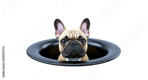 French Bulldog Peeking Out of a Black Hat