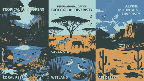 International Day of Biodiversity Landscapes vector illustration