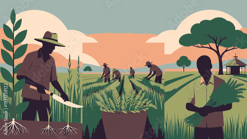 Farmers Working in the Field vector illustration