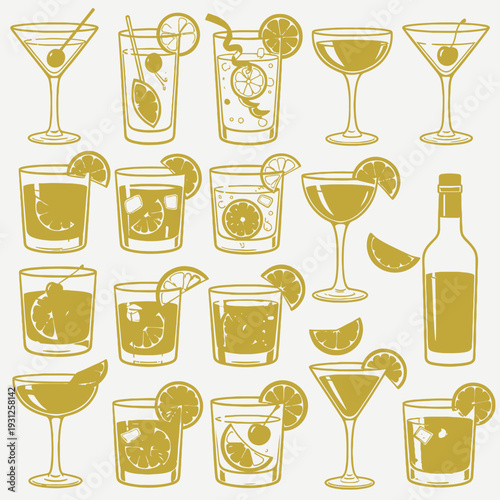 Cocktail Glasses and Drinks vector illustration
