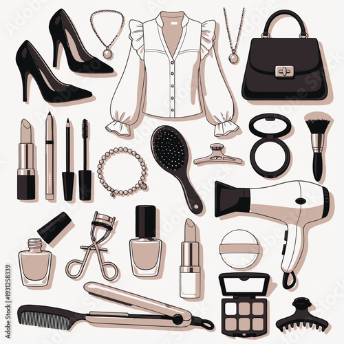Fashion and Beauty Items vector illustration