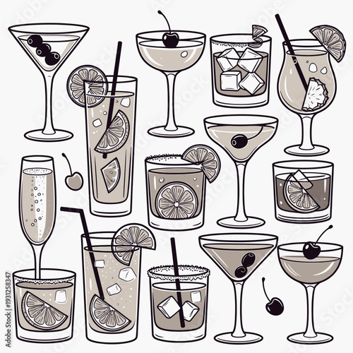 Cocktail Glasses Collection vector illustration
