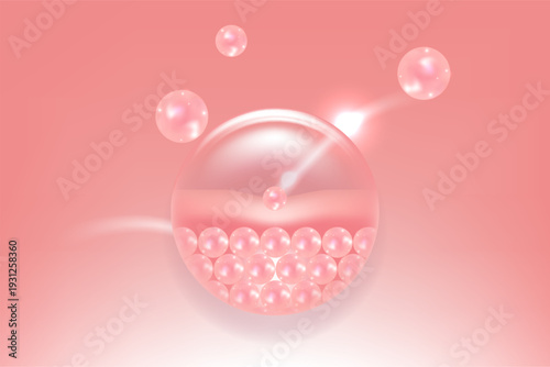 Hyaluronic acid and Niacinamide skin solutions ad, pink collagen serum drops into skin cell with cosmetic advertising background ready to use, illustration vector.
