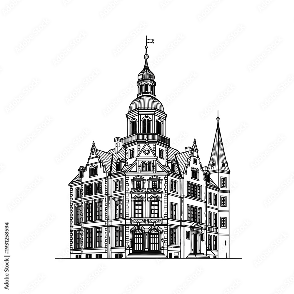 Fototapeta premium Historic Mansion with Ornate Dome vector illustration