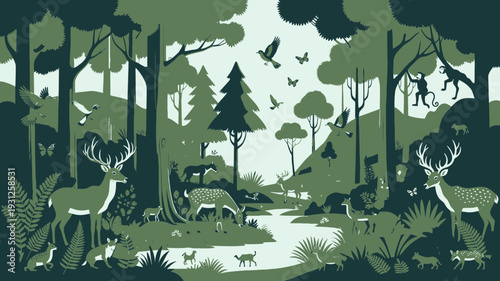 Forest Wildlife Scene vector illustration