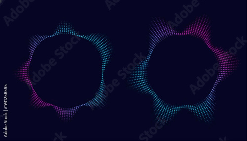 abstract vector background Neon Gradient Sound Equalizer Icons with Circular Wave Frames – Abstract Radial Audio Beat Vector Illustration