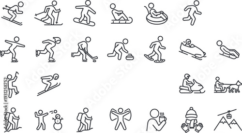 Collection of diverse sports and physical activity icons featuring minimalist stick figures Vector