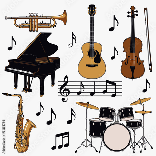 Assorted Musical Instruments vector illustration