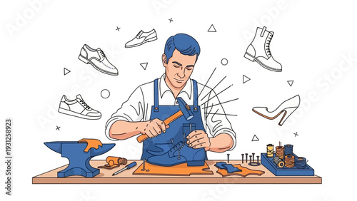 Skilled shoemaker crafting a custom shoe by hand.
