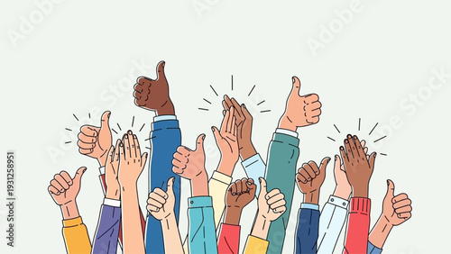 Diverse hands clapping and giving thumbs up in celebration