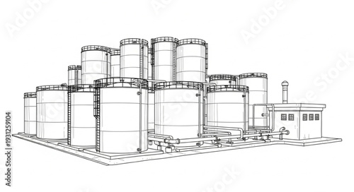 Industrial Factory Buildings Silhouette Sketch.