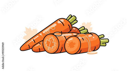 Fresh carrots with maple leaf design and juice dripping.