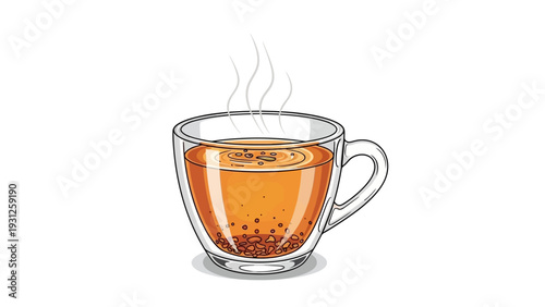 Hot tea in a glass mug with steam rising