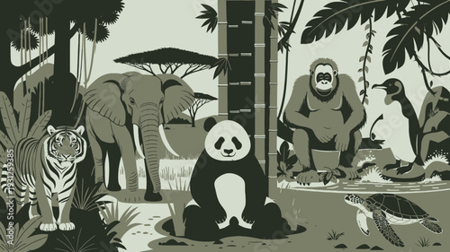 Endangered Animals in Forest vector illustration