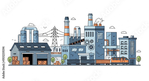 Industrial Factory Buildings with Chimneys.