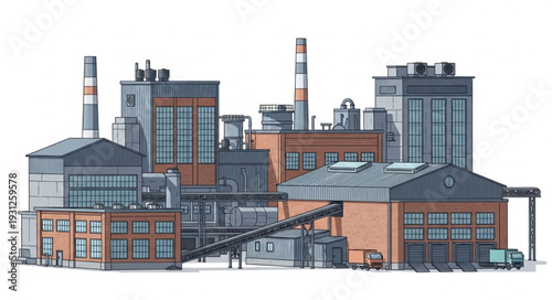 Industrial Factory Buildings with Chimneys.
