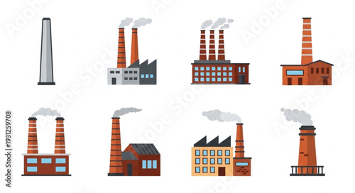 Industrial Factory Buildings with Smokestacks.