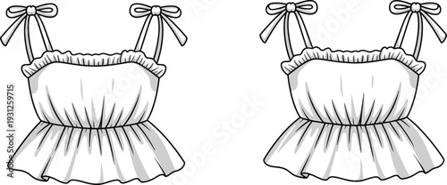 Set of Four Female Lingerie Underwear Technical Flat Sketches Bra Vector Template with Polka Dot Pattern and Solid Black Color