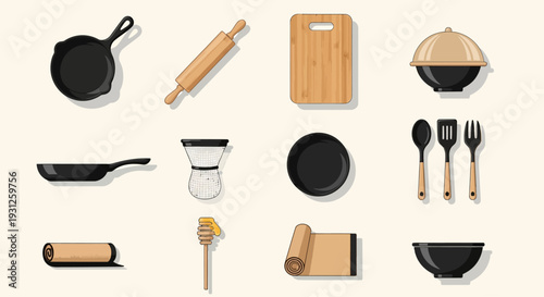 Construction and carpentry tools flat icon collection