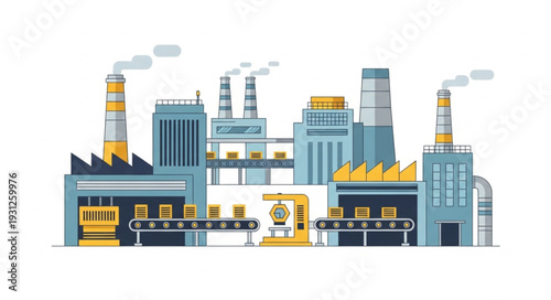 Industrial Factory Buildings with Smokestacks.