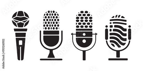 Modern microphone icons including handheld and condenser styles for digital audio recording needs