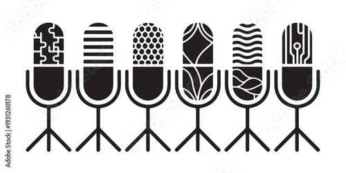 Microphone vector icon set for podcast, studio, broadcast, radio show, voice recording, live stream