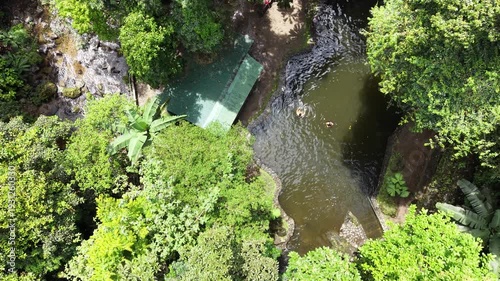 Aerial Drone Footage of Natural Waterfall in El Valle de Anton Panama Tropical Rainforest Landscape