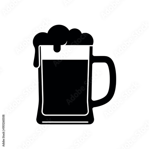 Black silhouette of a beer mug with overflowing foam.