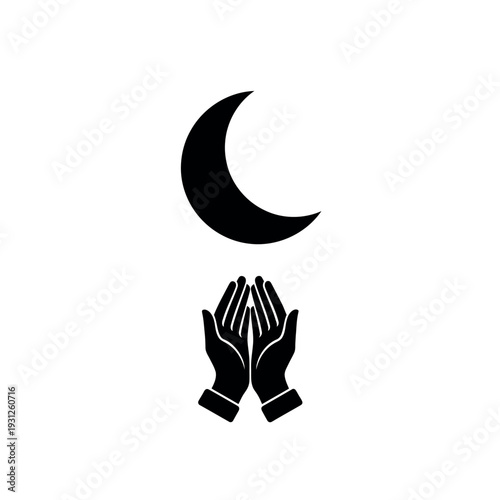 Praying hands and crescent moon symbol for religious observance.