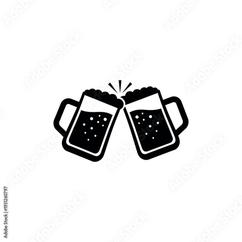 Two beer mugs clinking together in a celebratory toast.