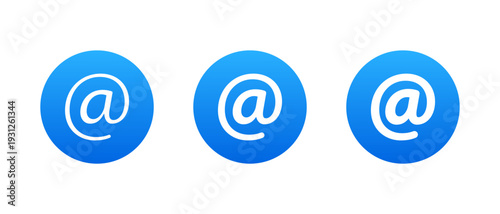Mention icon in gradient blue circle. Arroba symbol. Email address account sign