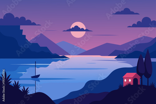 mountain landscape with lake and mountains