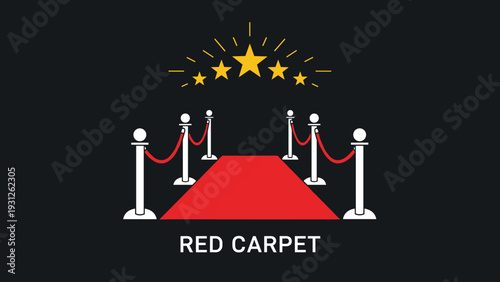 Iconic red carpet entrance adorned with velvet ropes and shining stars, symbolizing luxury, exclusivity, and celebrity events.