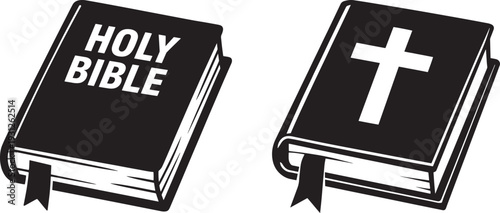 Holy Bible with Cross on Cover Monochrome Vector Icon