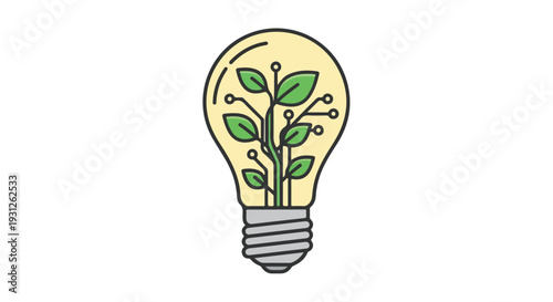 Sustainable Green Energy Light Bulb Vector Illustration with Growing Plant and Circuit Lines
