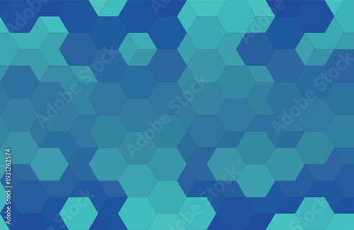 Dynamic blue and teal hexagonal pattern creating an abstract geometric background with overlapping shapes, perfect for modern digital designs, web headers, and technology-themed projects