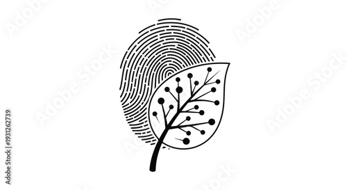 Human Fingerprint and Leaf Graphic Concept Vector Illustration Isolated on White Background