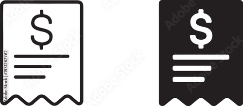 Invoice bill icon in black silhouette and outline style isolated on white background.