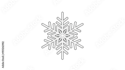 Intricate and symmetrical black and white snowflake illustration, symbolizing winter, cold weather, holidays, and unique beauty.
