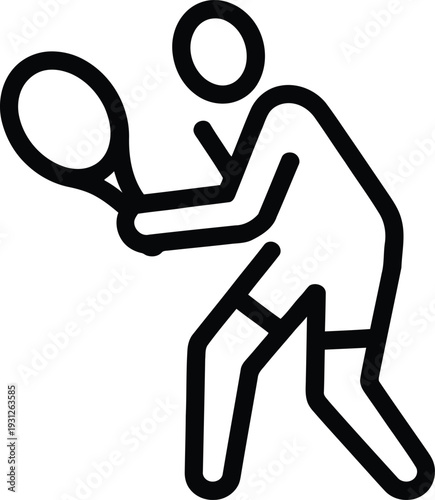 Simple line drawing of a person playing tennis with a racket