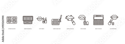 Makeup Lipstick Color Palette Banner Illustration Highlighting Lip Shade Collection, Makeup Color Swatch, Lip Tint Variety, Cosmetic Shade Chart, Glossy Lip Selection, Matte Lip Range, 